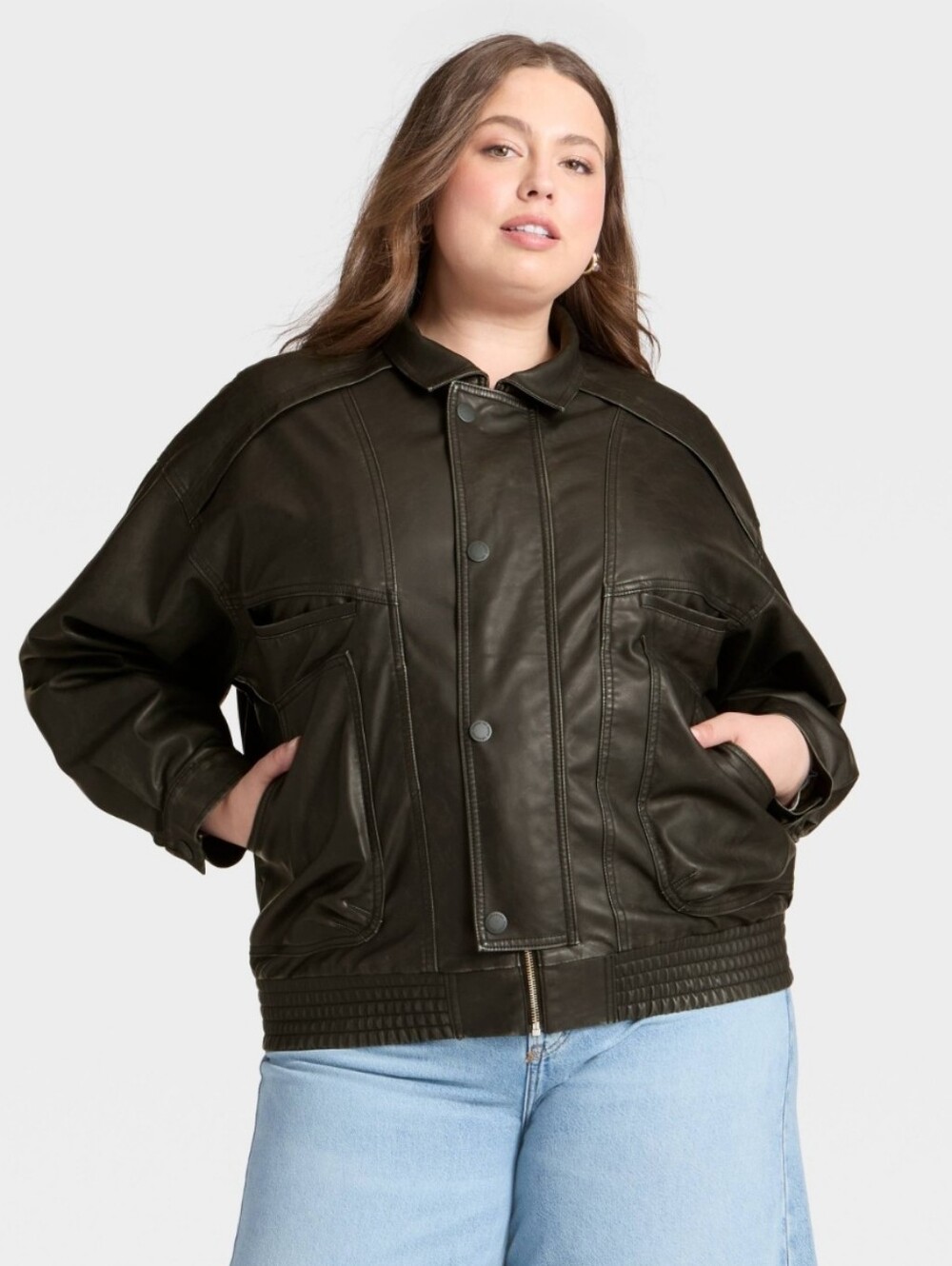 Women's Relaxed Faux Leather Bomber Jacket - Universal Thread™ Black XXL